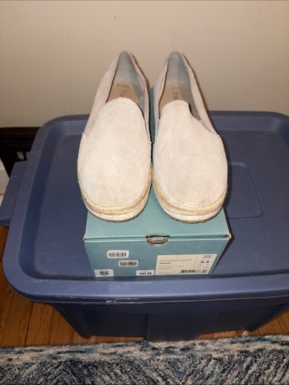 Toms Women's Light Gray Suede Espadrille Flats-Palma